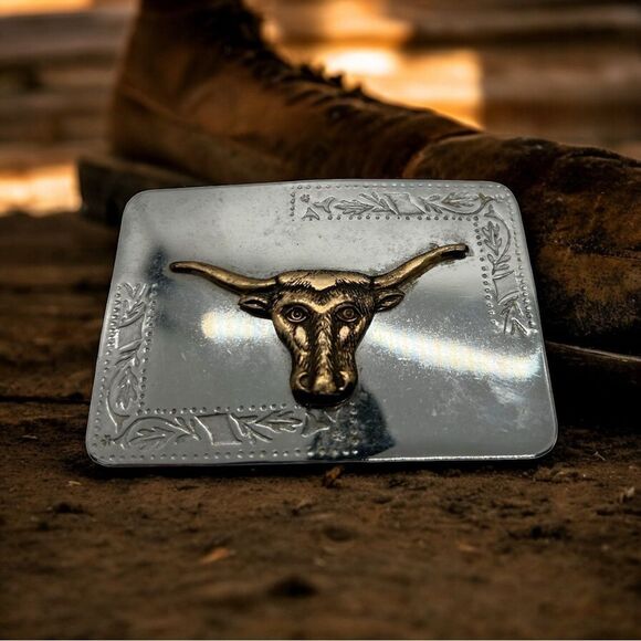 Vintage cowboy horse riding Bull Belt Buckle rodeo bull Head Cowboy 3” - Picture 8 of 8